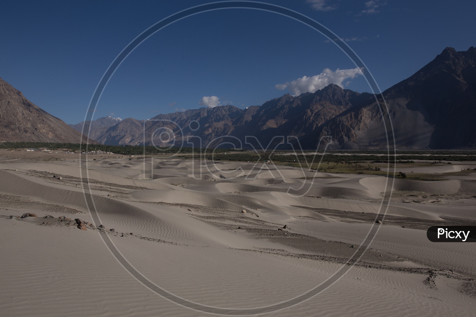 Image of Sand Dunes In the River Valleys Of Nubra With Mountain Ranges In BackgroundQO447363Picxy