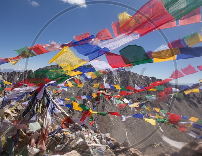 Colorful Tibetan Flags At The Buddhist Temples  in Leh Valley