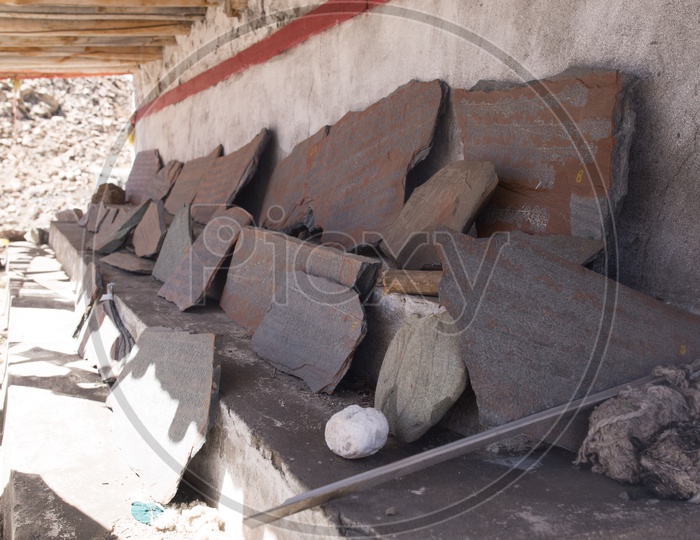 Old  Ancient Writings On the Stones  Kept At  The Buddhist Temples In Leh