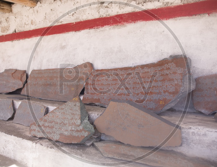 Old  Ancient Writings  on Stones Kept At the Buddhist Temples in Leh