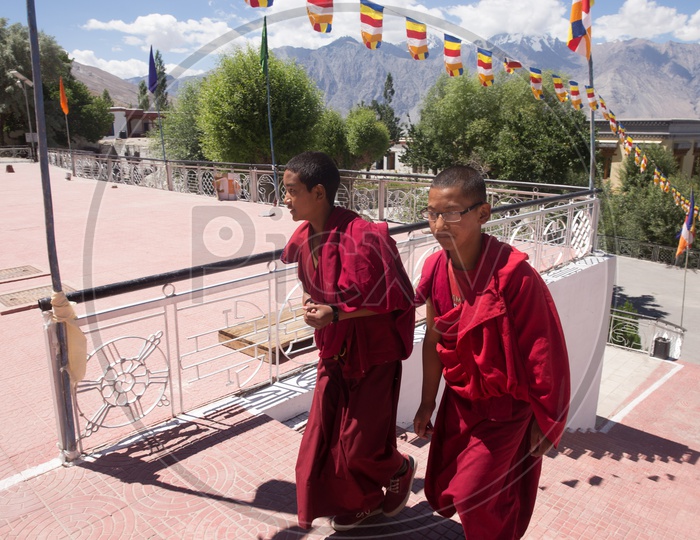 Buddhist Monks At The Buddhist Temples in The Valleys Of Leh