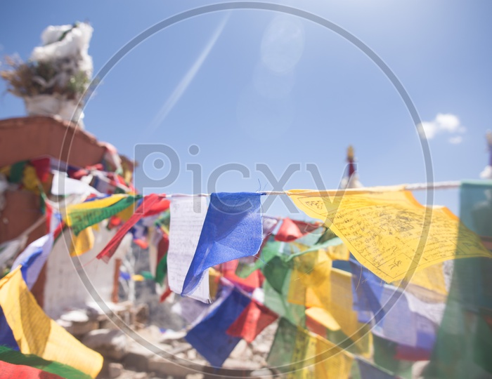 Colorful Tibet Flags At Buddhist Monasteries In Leh Valley