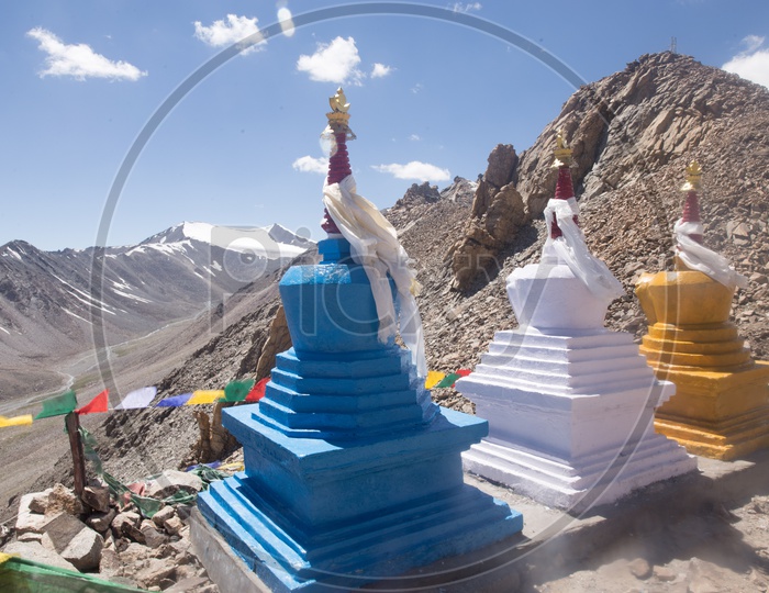Shanti Stupas At The  Valleys By The Buddhist Temples  in Leh