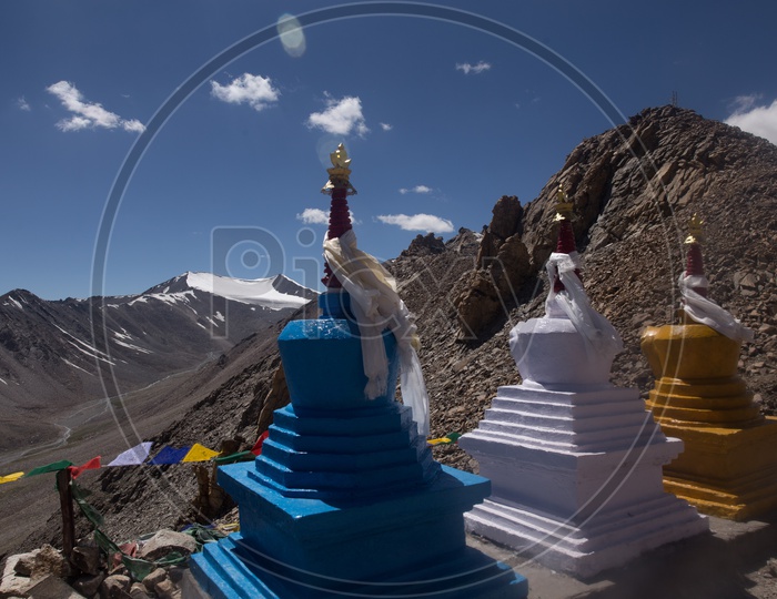 Shanti Stupas by Buddhist Temples On The Valleys Of Leh