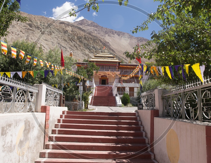 Colorful Tibetan Flags At The Buddhist Temples In Leh Valleys