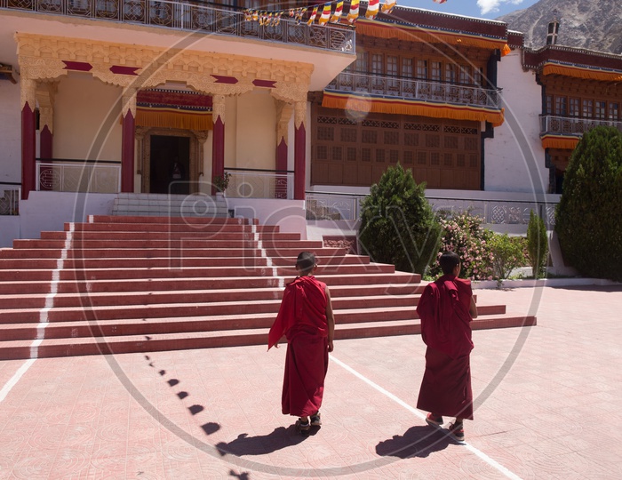 Buddhist Monks At Buddhist Monastery In Leh Valleys