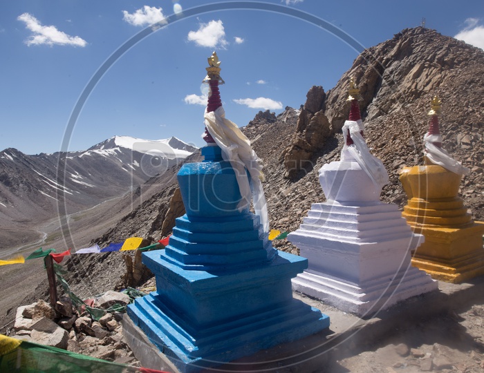 Shanti Stupas by Buddhist Temples On The Valleys Of Leh