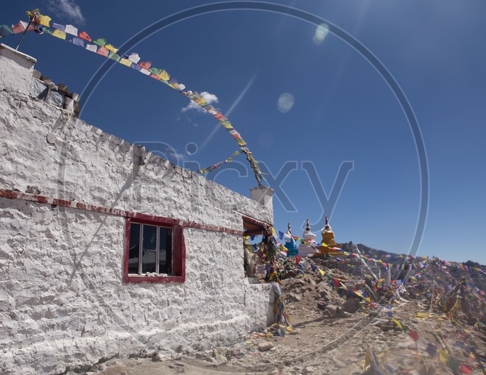 Color Tibetan Flags On the Shanthi Stupas in Leh Valleys