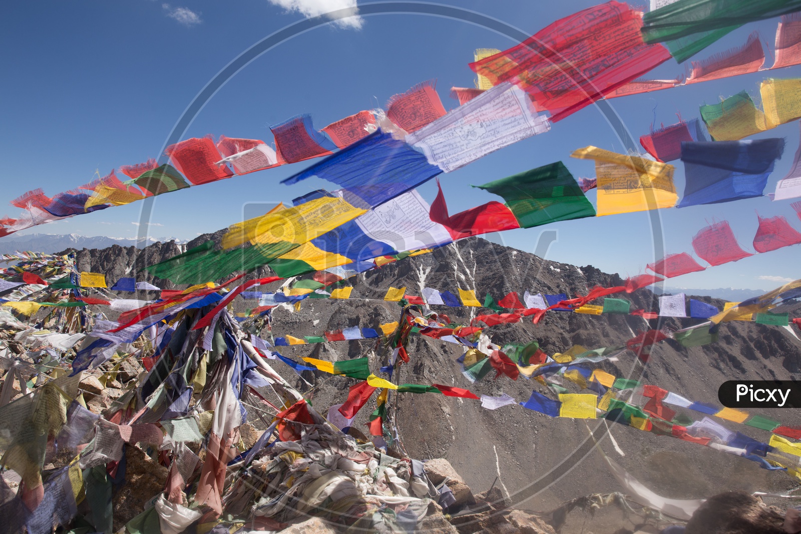 Colorful Tibetan Flags At The Buddhist Temples  in Leh Valley