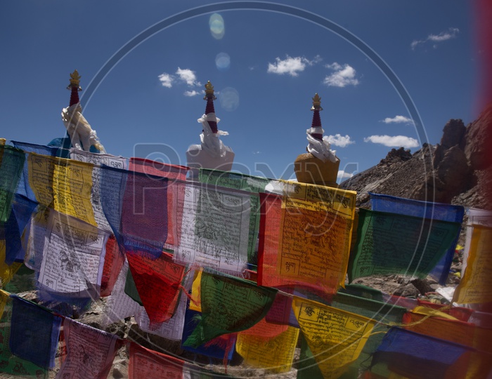 Colorful Tibetan Flags At The Buddhist Temples in The Valleys Of Leh