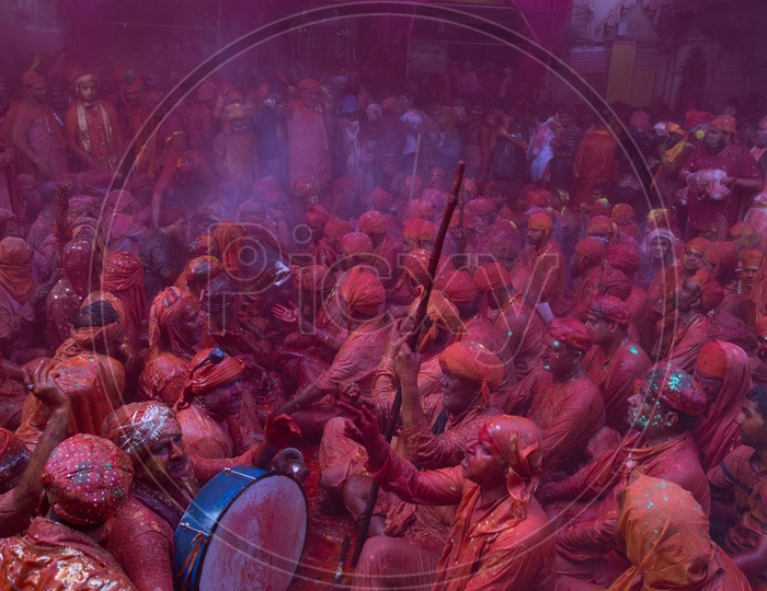 Local People Filled in Colors With Color Splash on Them In Lathmar Holi Celebrations  in Barsana