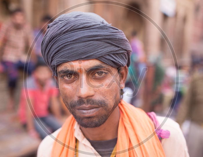 Portrait of an Indian local man with turban in Nandgaon