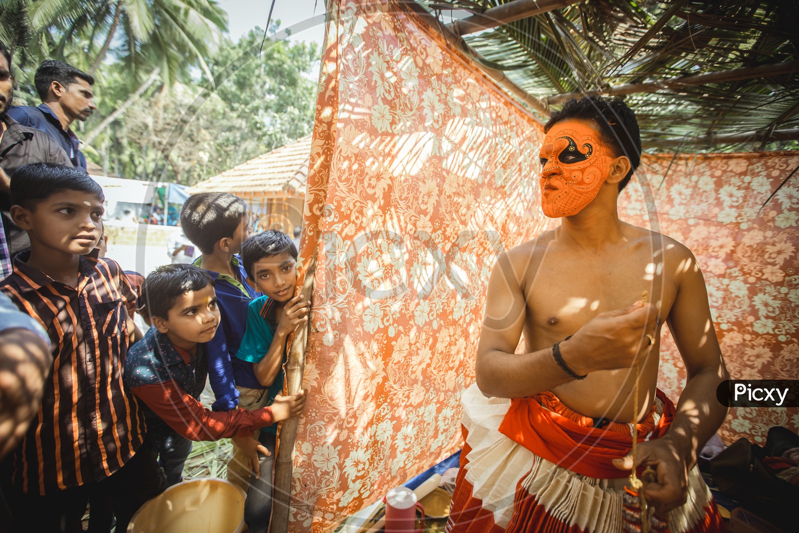 Theyyam Artists In Makeup For Performance , A  Ritualistic Dance Art Form  in Kerala