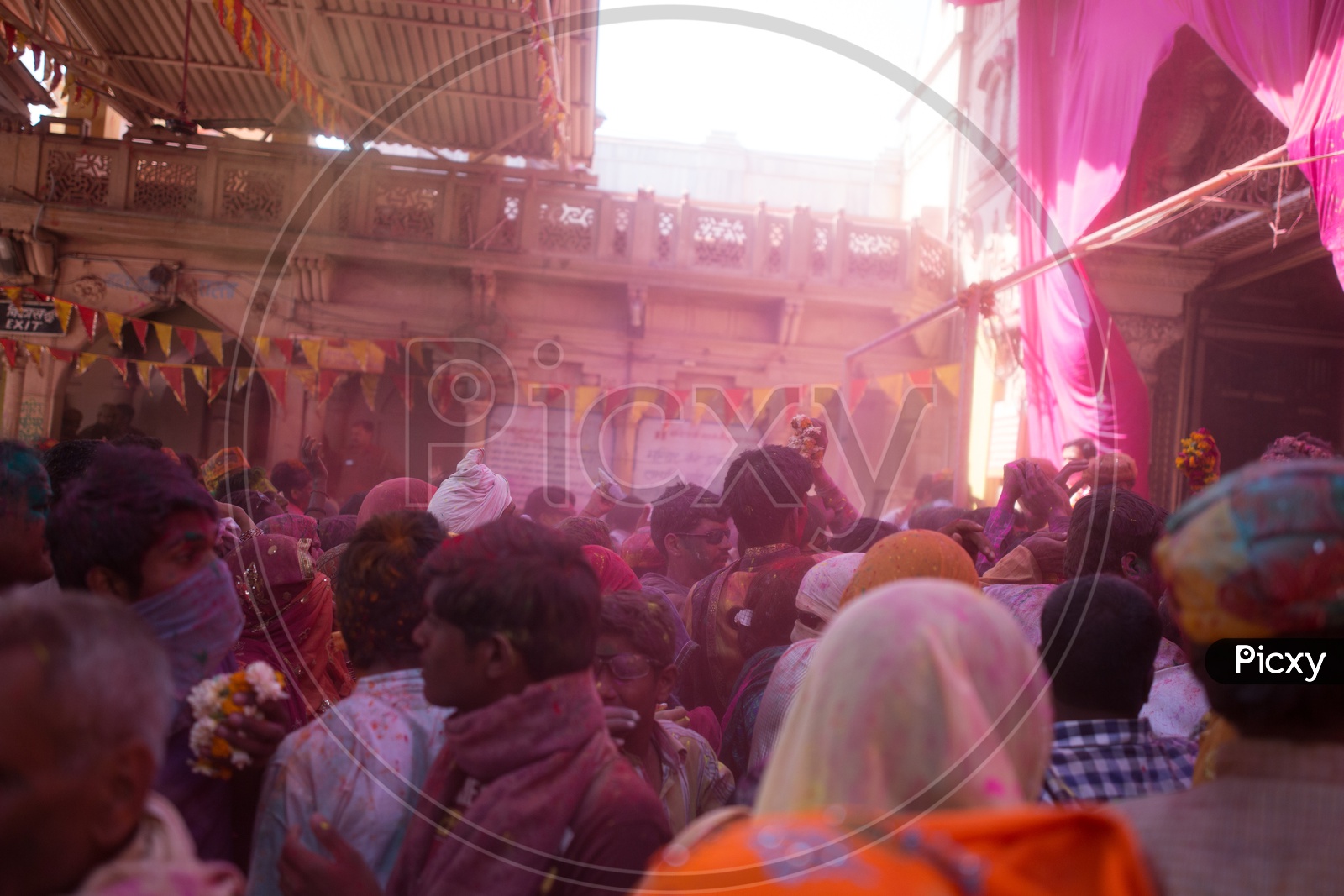 Local People In Sri Radha Rani Temple Permise Celebrating Lathmar Holi  in Barsana