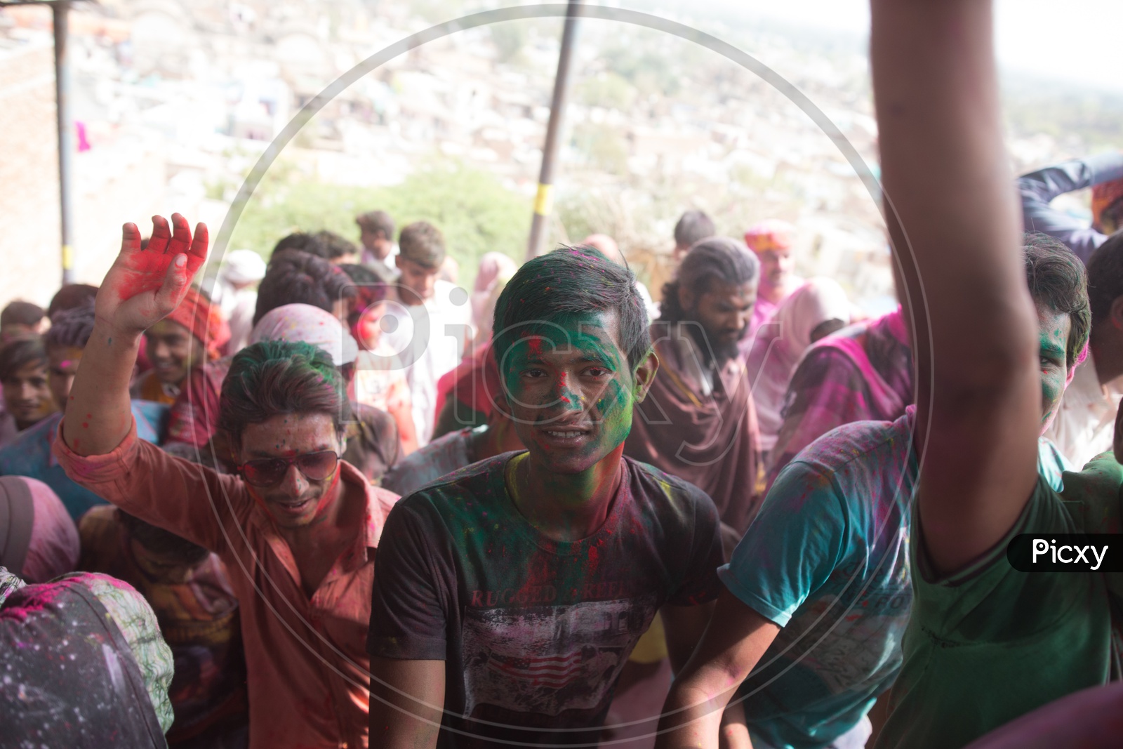 Young People In Barsana Filled In Holi Colors