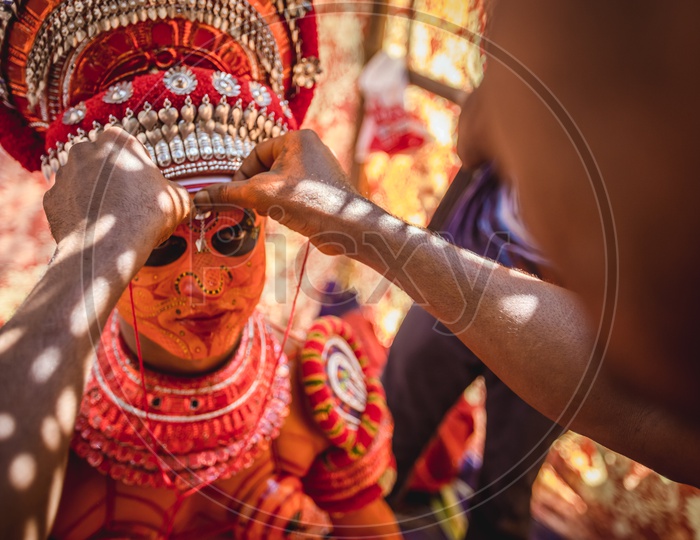 Theyyam Artists In Makeup For Performance , A  Ritualistic Dance Art Form  in Kerala