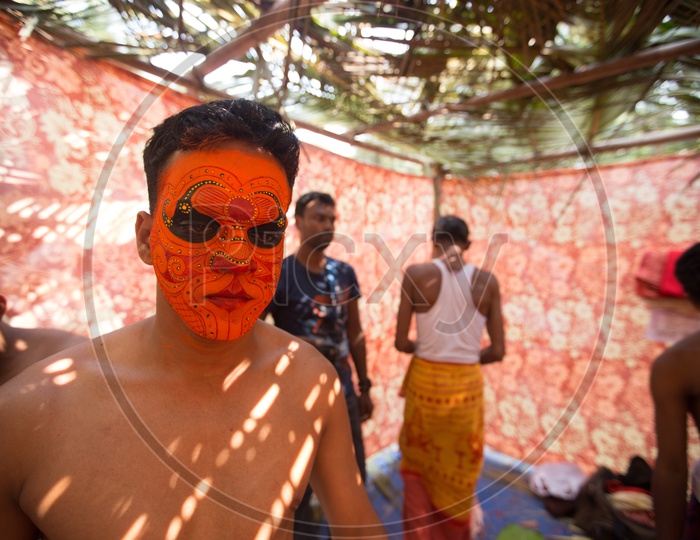 Theyyam Artists  In Makeup For Performance , A  Ritualistic Dance Art Form  in Kerala