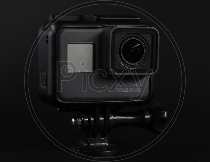 GoPro Hero5  Action Camera  Composition Shot On an Isolated  Black Background