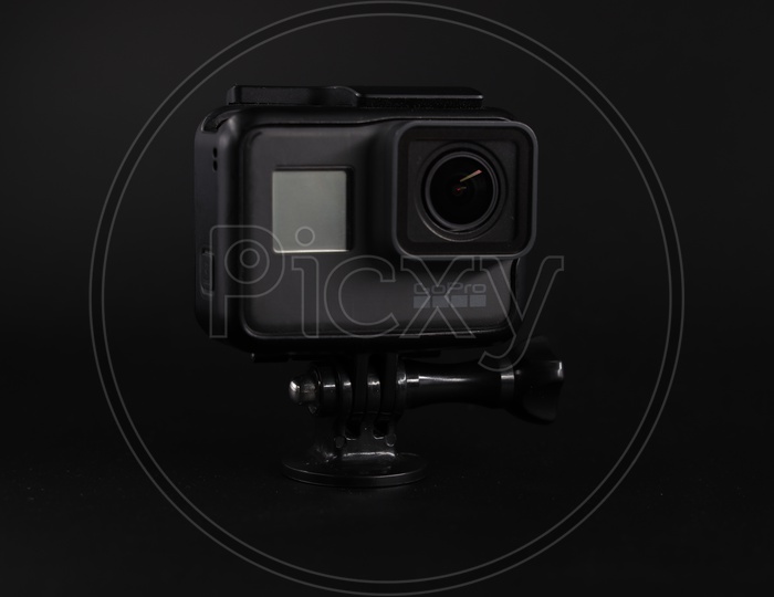 GoPro Hero5  Action Camera  Composition Shot On an Isolated  Black Background
