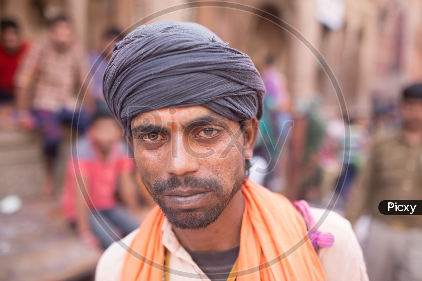 Portrait of an Indian local man with turban in Nandgaon