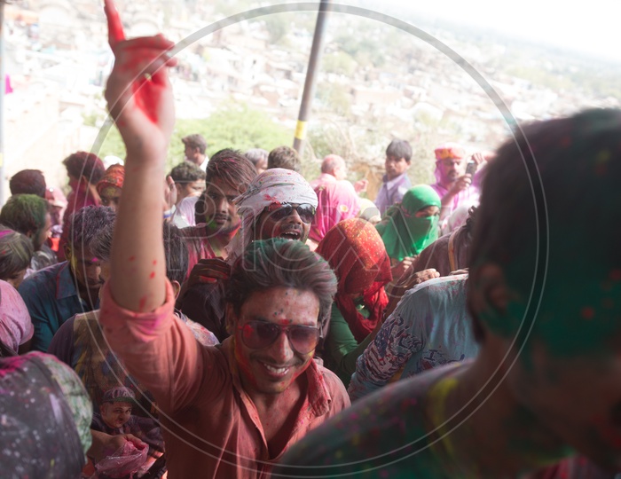 Young People In Barsana Filled In Holi Colors