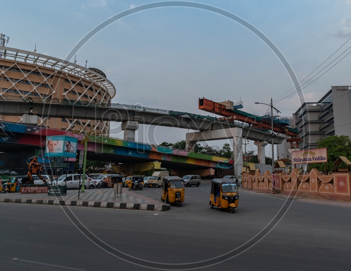 Hyderabad Metro rail construction at Cyber Towers connecting Hitech city station to Raidurg station.