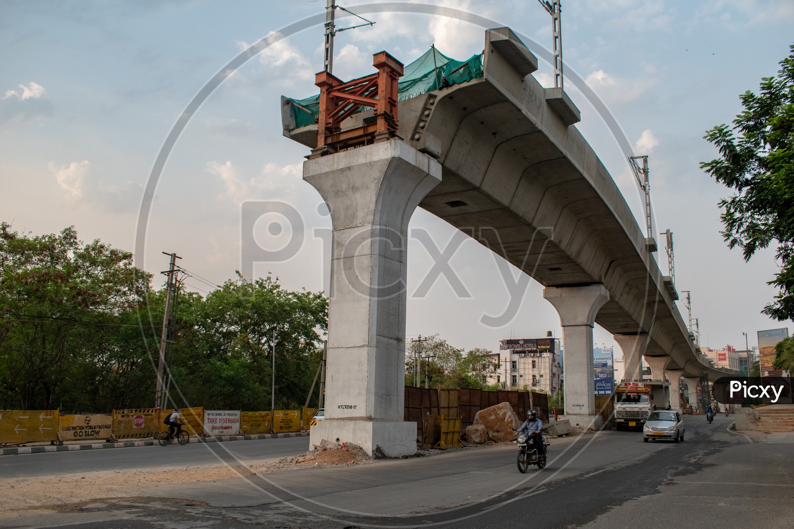 Hyderabad Metro rail construction at Trident hotel connecting Hitech city station to Raidurg station.