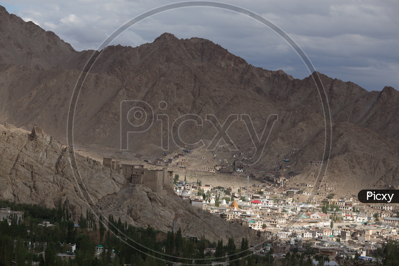 Leh Mountains with houses in the foreground