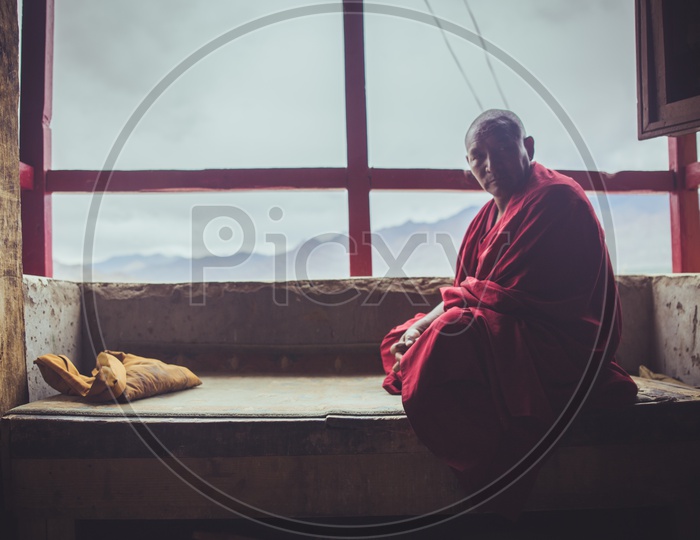 A Buddhist Monk inside the monastery