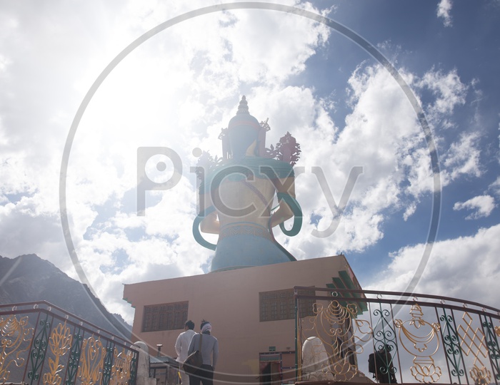Back view of diskit Monastery Buddha Statue in leh