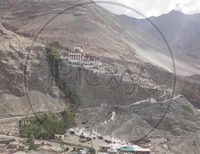 Houses of leh with mountains