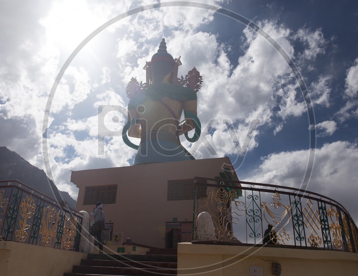 Back view of Diskit Monastery Buddha Statue