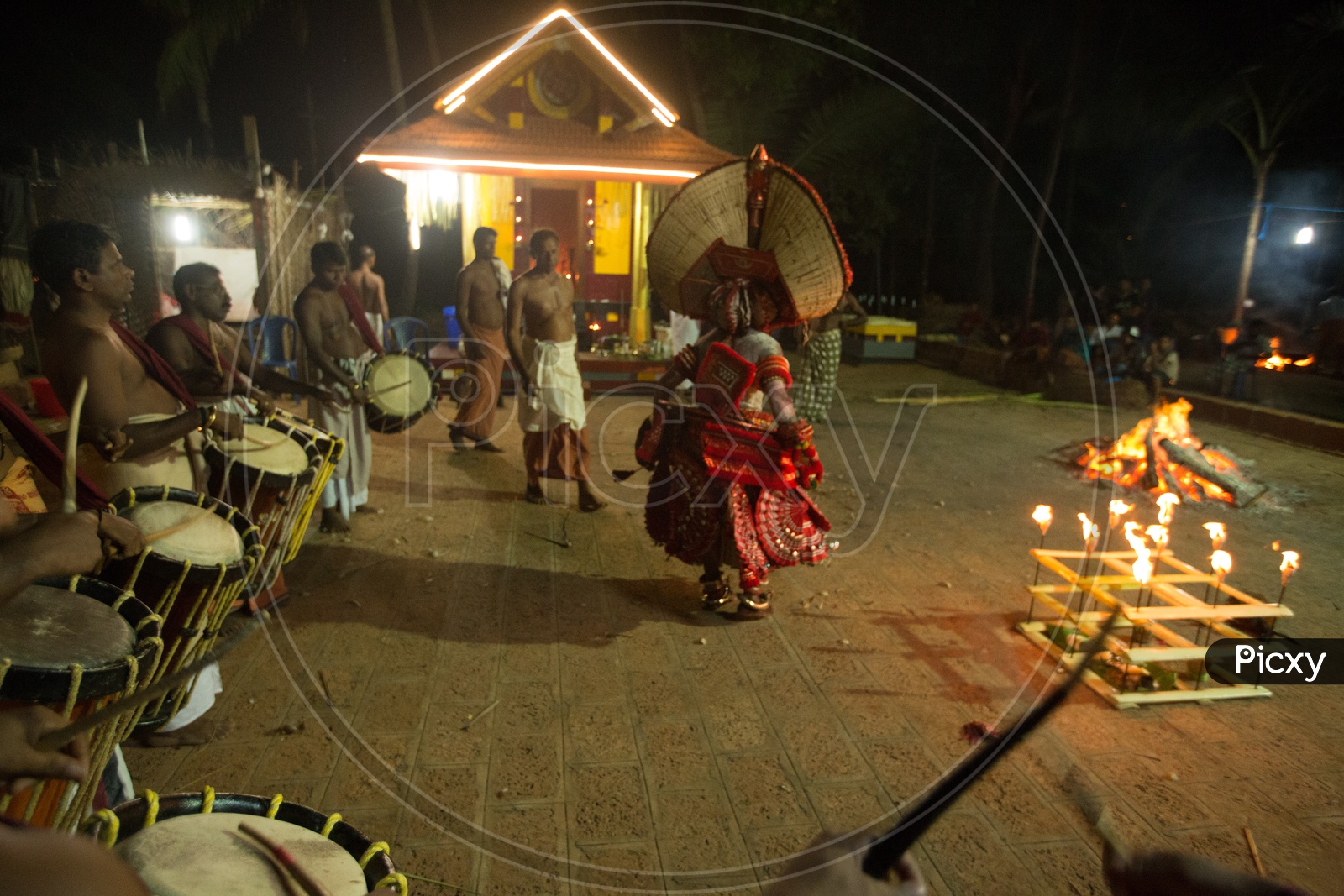 Theyyam Artists Performing  At Bhagawathi Amman Temples As a a Ritual In Theyyam Celebrations
