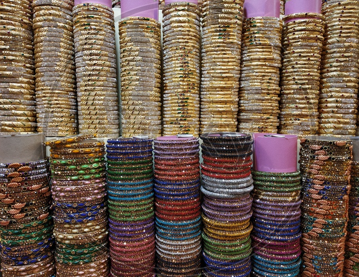 Bangles In Rows At a Vendor Stall