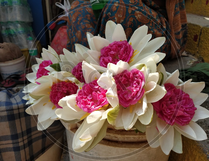 Rose Flower With Lotus , A fusion Flower  in Vendor Stall