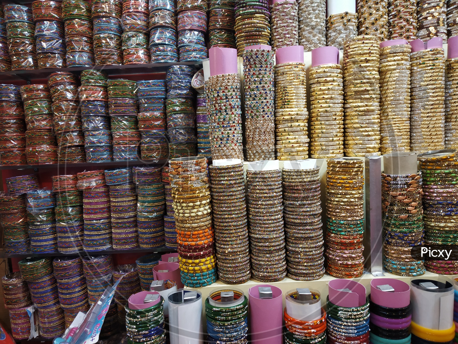 Bangles In Rows At a Vendor Stall