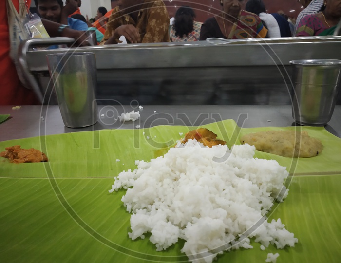 South Indian Style Lunch Served In a Banana Leaf