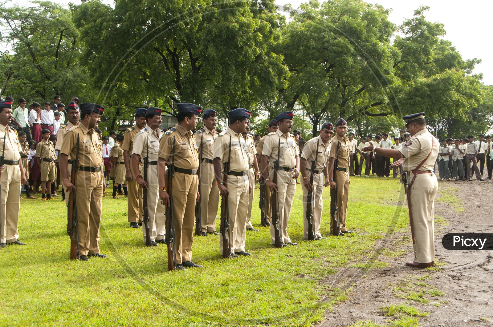 Indian Police Man In an Independence Day Assembly With Guns
