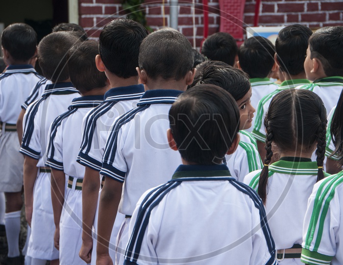 School Children Standing in Lines During Assembly Sessions in School On Independence Day