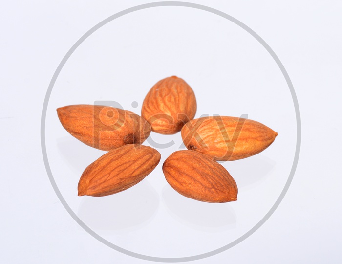 Almonds Or Badam Nuts Arranged On an Isolated White Background