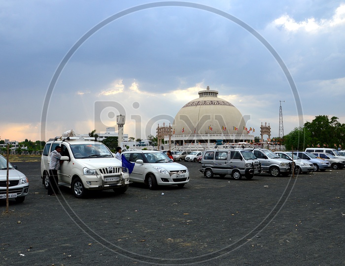 Cars Parked At Dheekshabhoomi , A Buddhist Monument