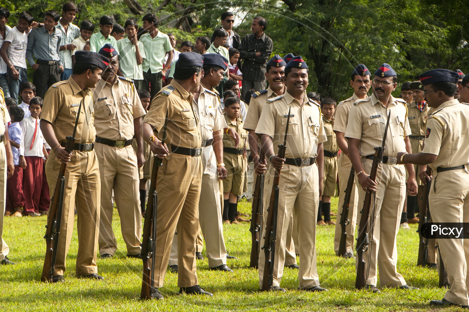Indian Police Man In an Independence Day Assembly With Guns