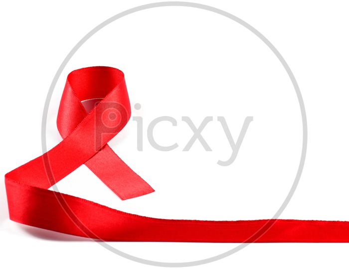 Aids Awareness Red Ribbon on white background.