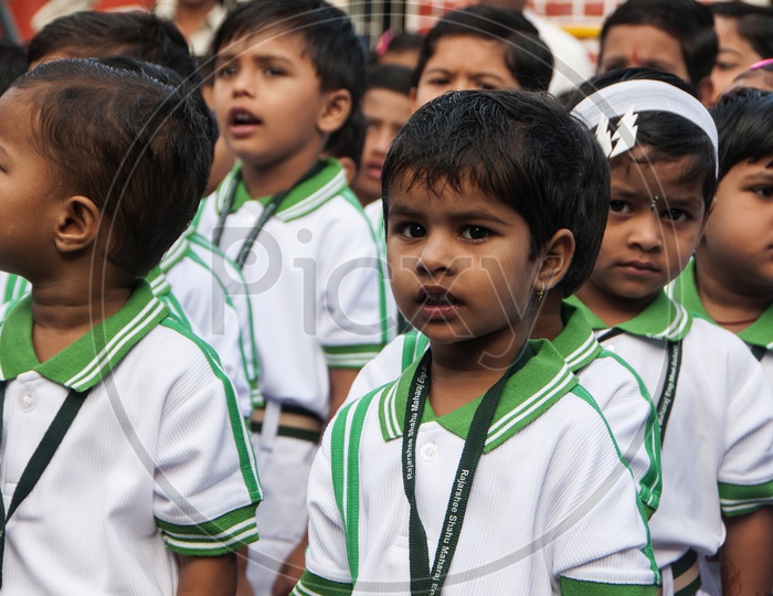 Indian School Children In Assembly On an Independence Day