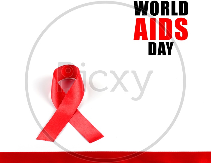 Aids Awareness Red Ribbon on white background.