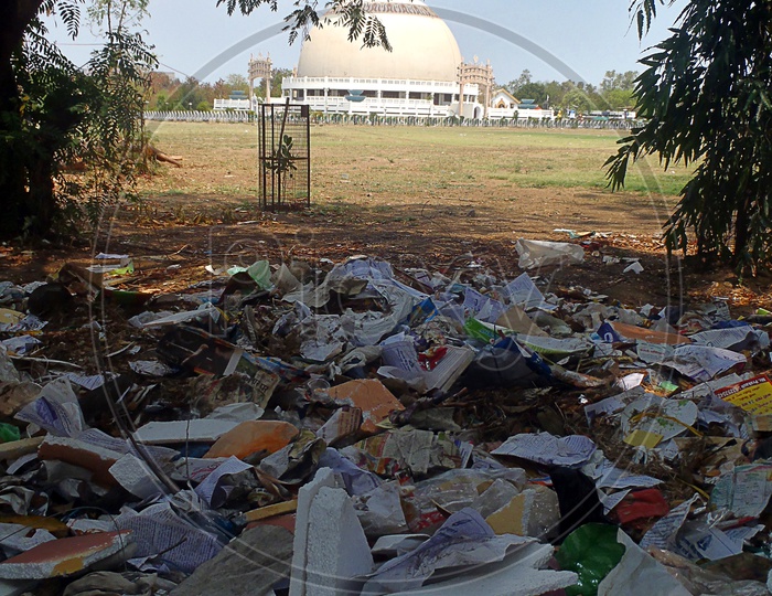 Garbage Trash At  The Backyard Ground Of Deekshabhoomi  , A Sacred  Monument  Of Navayana Buddhism