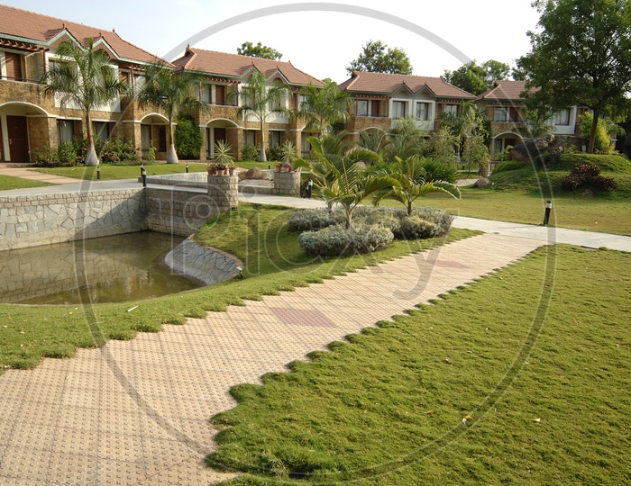 Cottages at a Resort With Lawn Garden