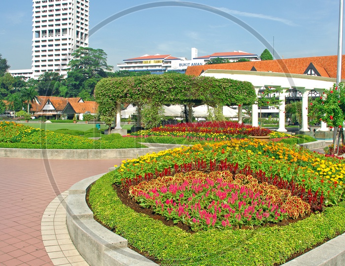Flower Gardens On Road side In Kuala lumpur City