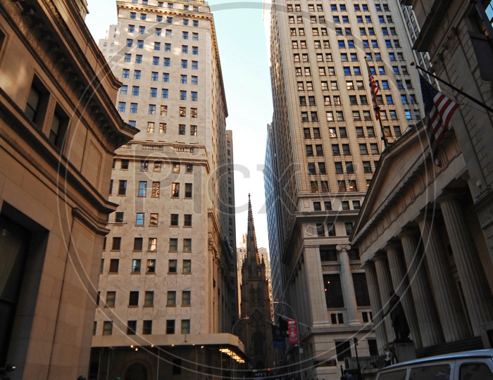 Skyscrapers and Trinity Church in New York