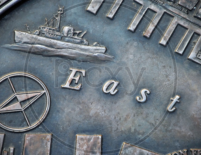 Map of East river in New York on metal surface
